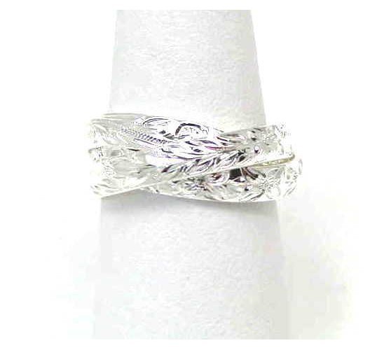 STERLING SILVER 925 3 IN 1 HAWAIIAN ENGRAVED PLUMERIA SCROLL MAILE LEAF RING