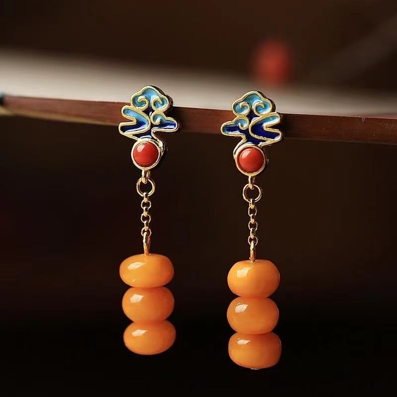 New Resin Cloud Earrings Enamel Tassel Drop Dangle Chinese