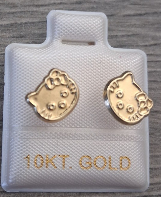 aretes broquel hello kitty oro de 10k / 10k gold hello kitty screw back stud