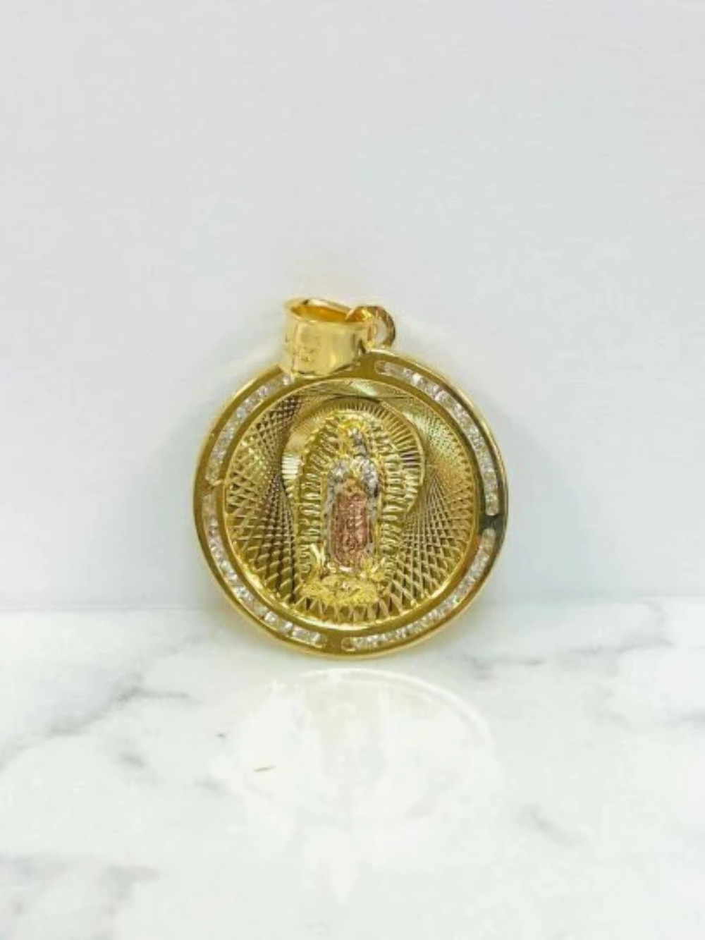 14K GOLD F VIRGEN DE GUADALUPE NECKLACE 24″ MEN’S CADENA DE GUADALUPE TRES OROS
