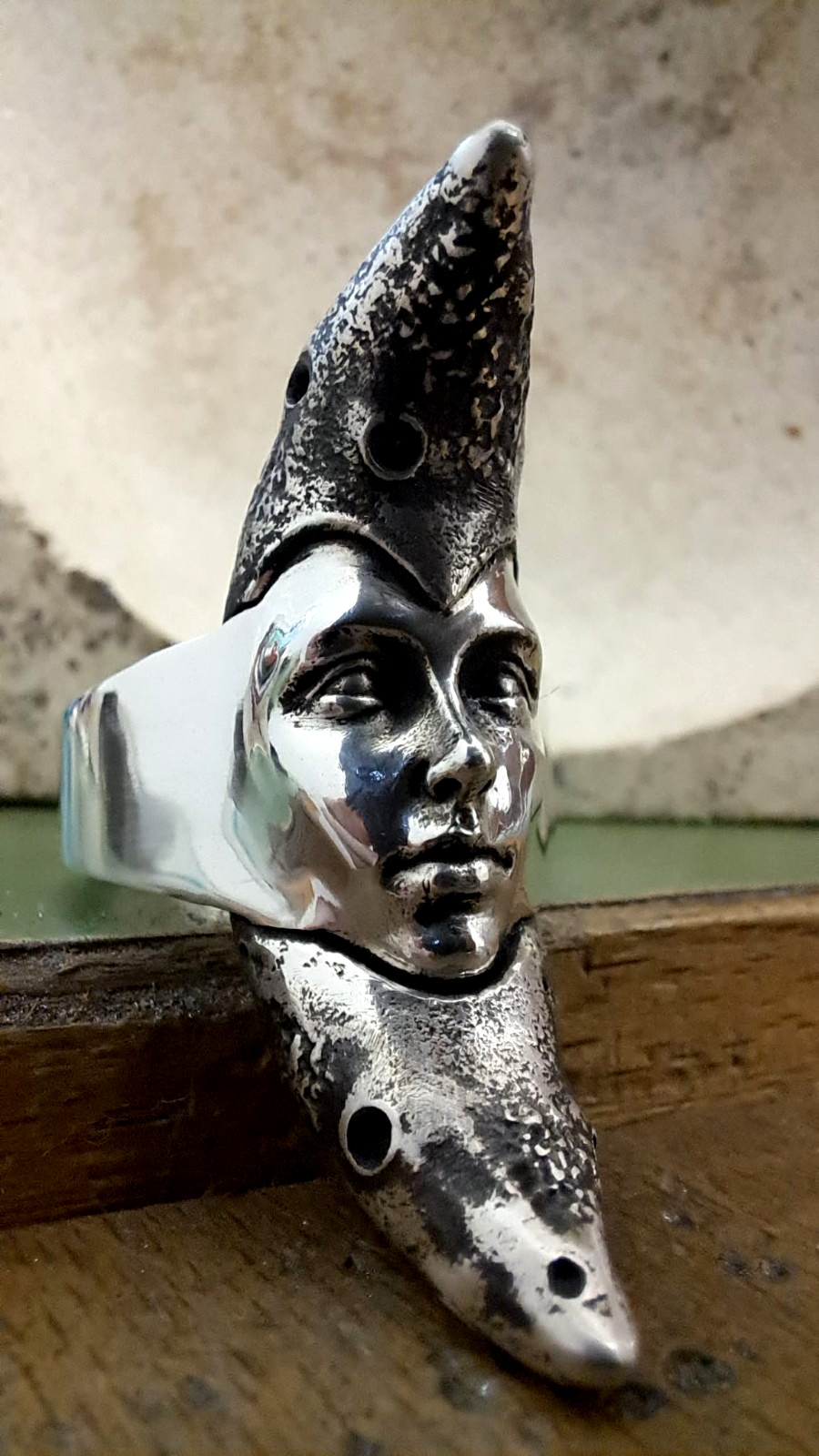 Moon Goddess Silver Ring, Crescent Moon Face Ring