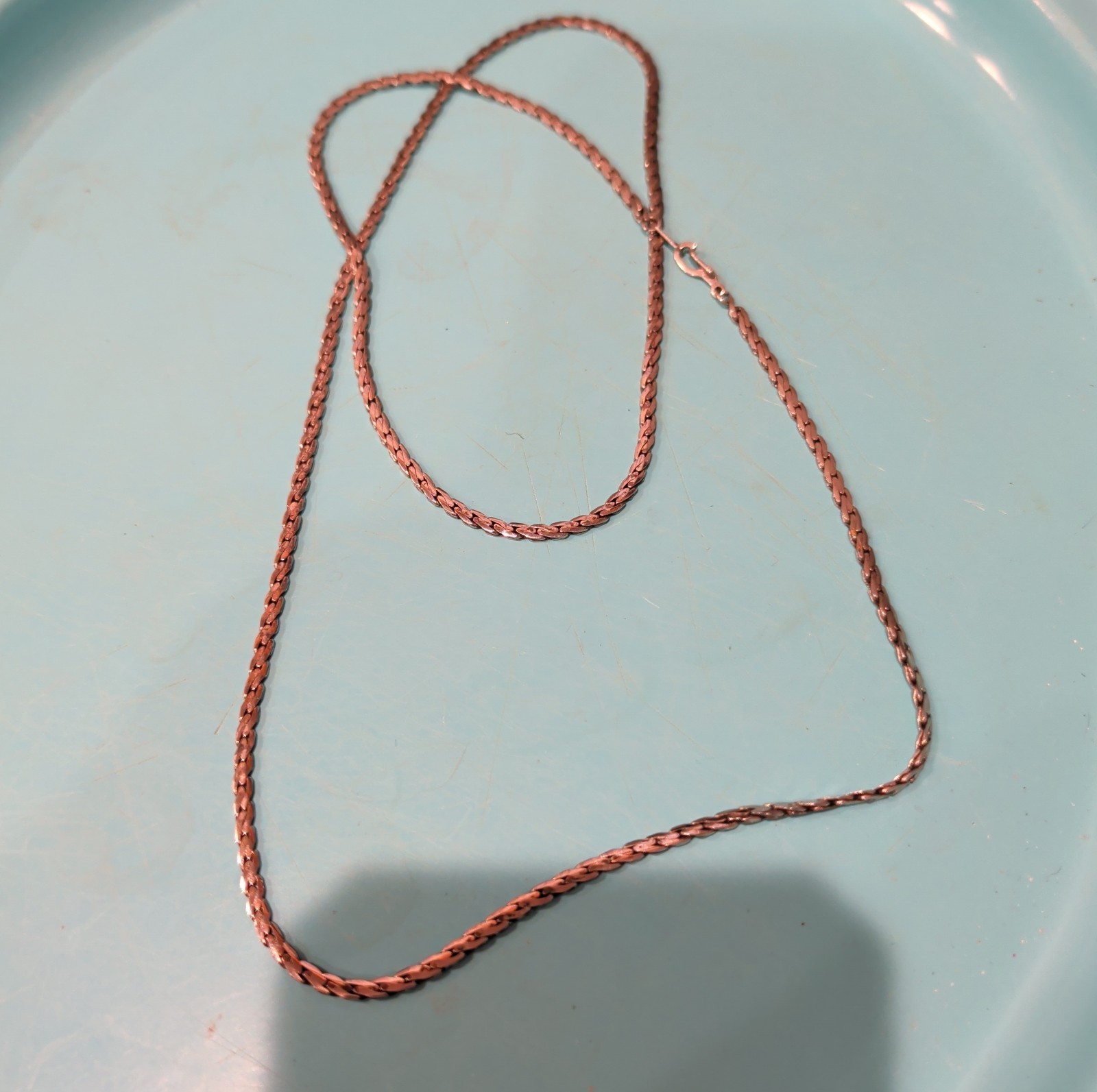 Antique Nickel Silver Wheat Chain Necklace w/ PAT 537986 Safety Clasp 1895…
