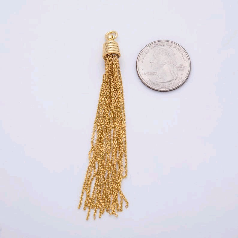 18K Gold Filled 84mm Ethnic Cone Cap Long Tassel Cable Chain Drop Charm Pendant