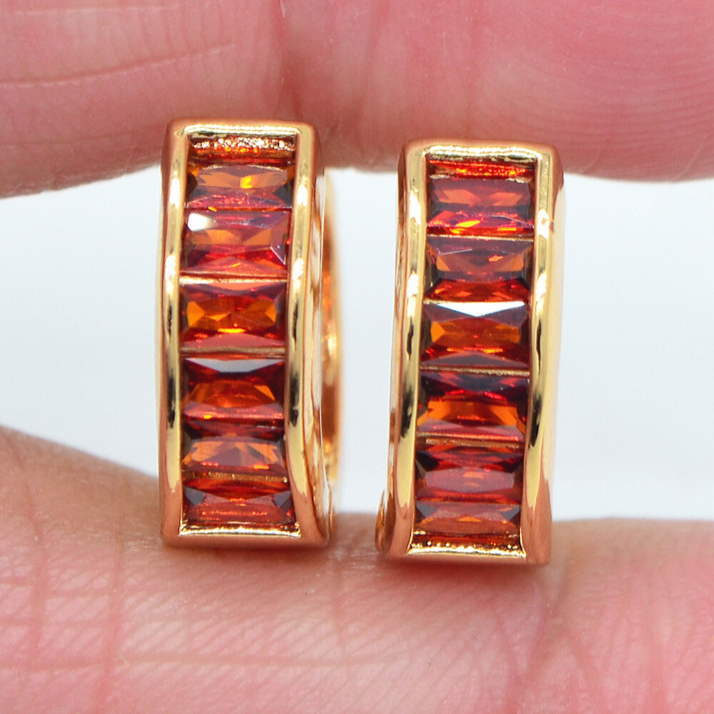 18K Yellow Gold Filled Women Green Mystic Topaz Hoop Huggie Earrings Jewelry
