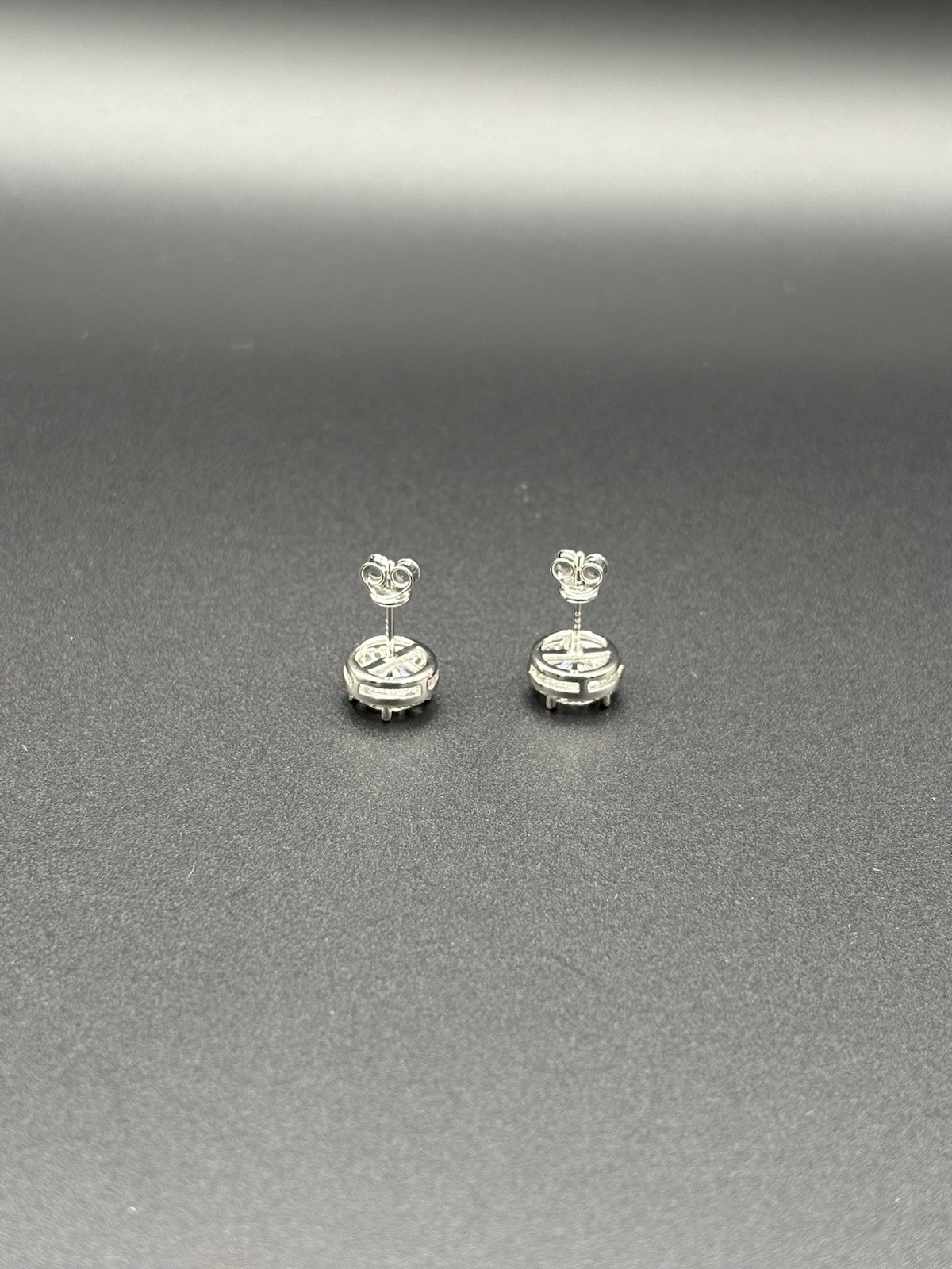 VVS1 MoissaniteRound Halo Cubic Stud Earrings Silver Tone White Butterfly Back