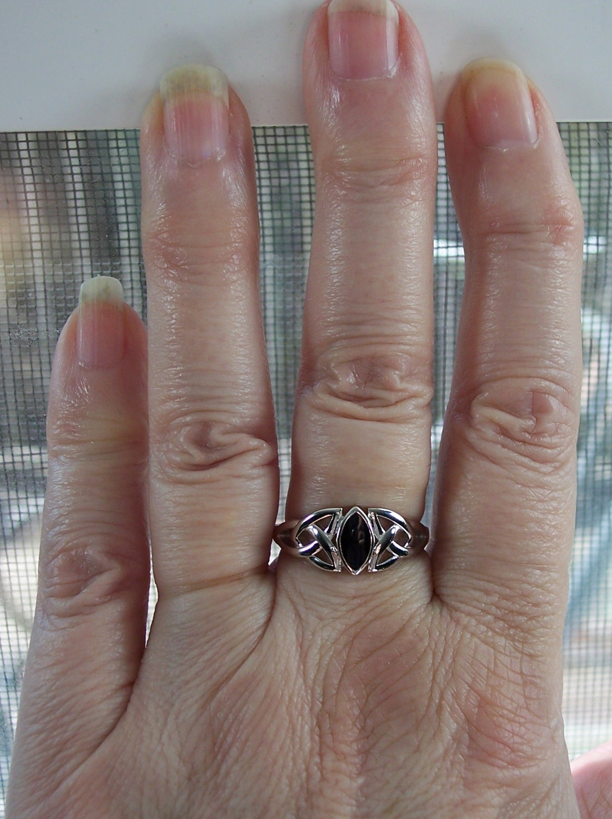 Celtic Synthetic Black Onyx Triquetra Ring Marquise Shape 925 Sterling Silver