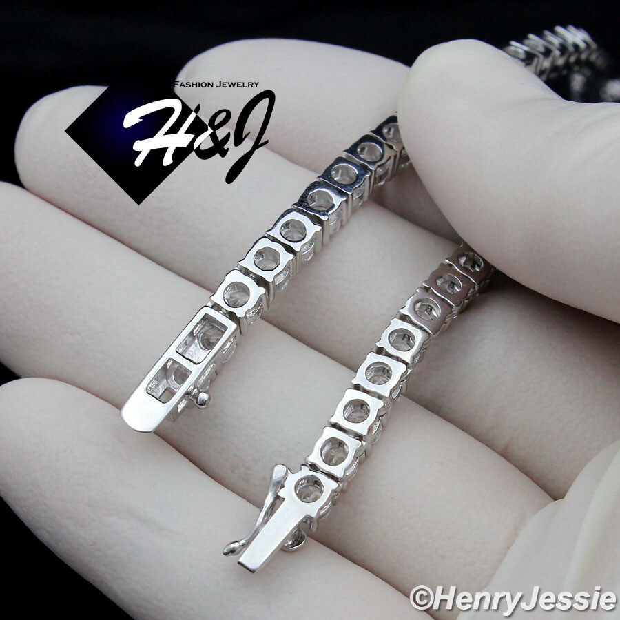 18″-30″MEN SOLID 925 STERLING SILVER 4MM ICY BLING CZ 1 ROW TENNIS NECKLACE*SN10