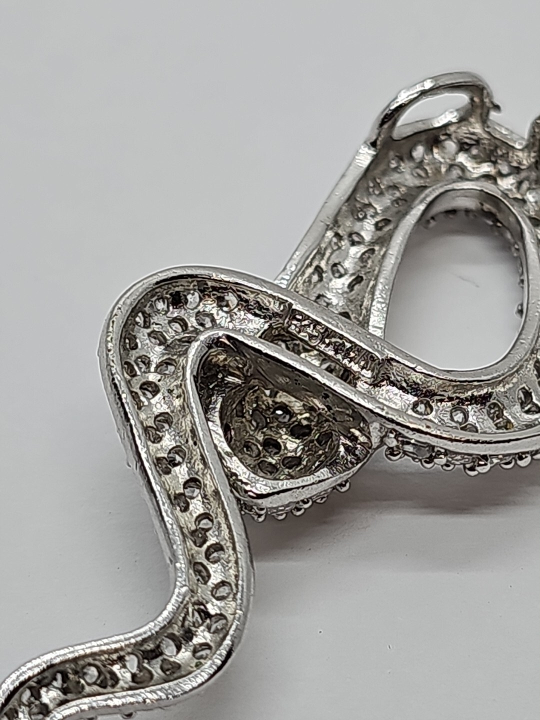 925 Sterling Silver Cubic Zirconia & Red Stone Snake Pendant 2″ inch 9.1 gram