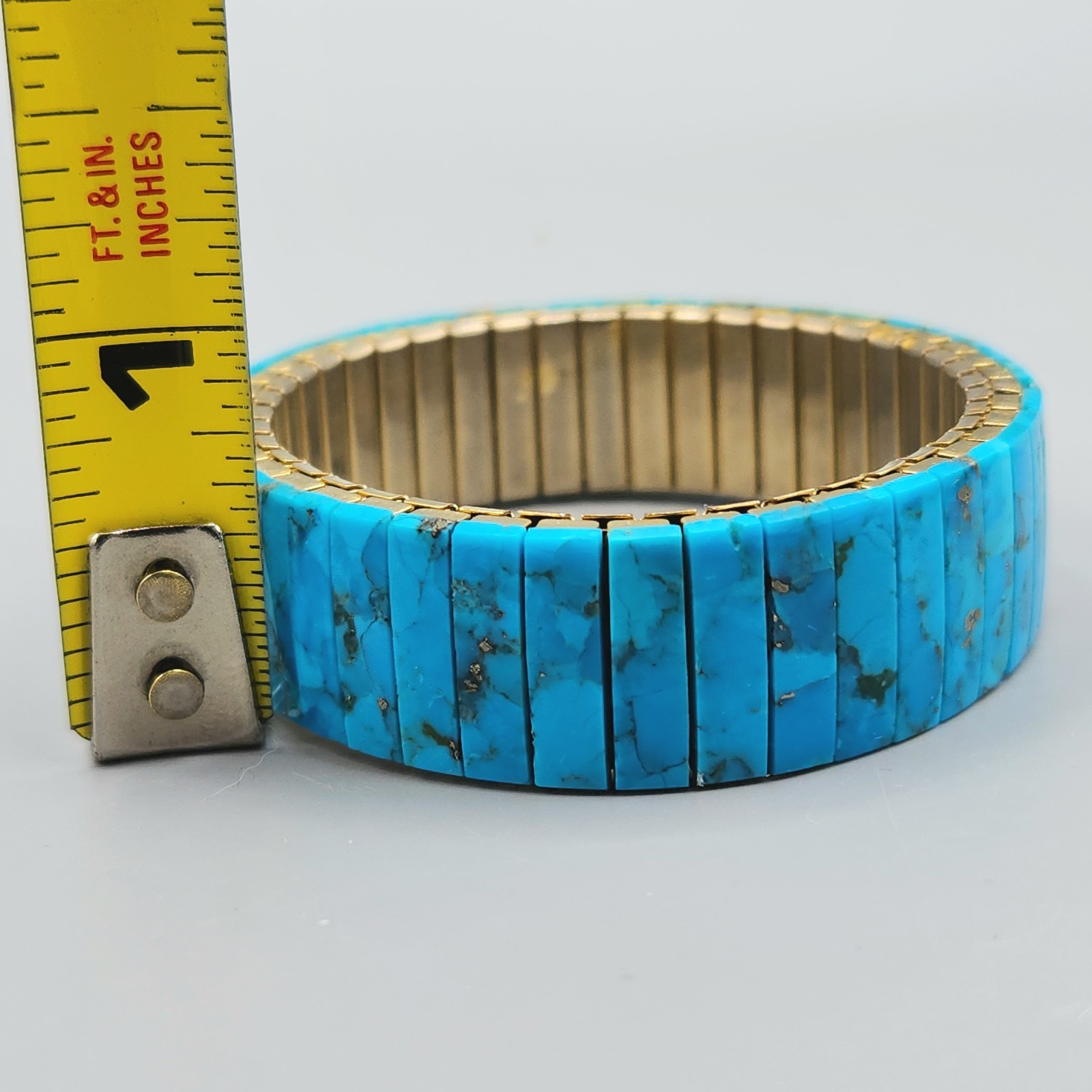Vintage Turquoise Slab Expansion Stretch Bracelet 6.75″