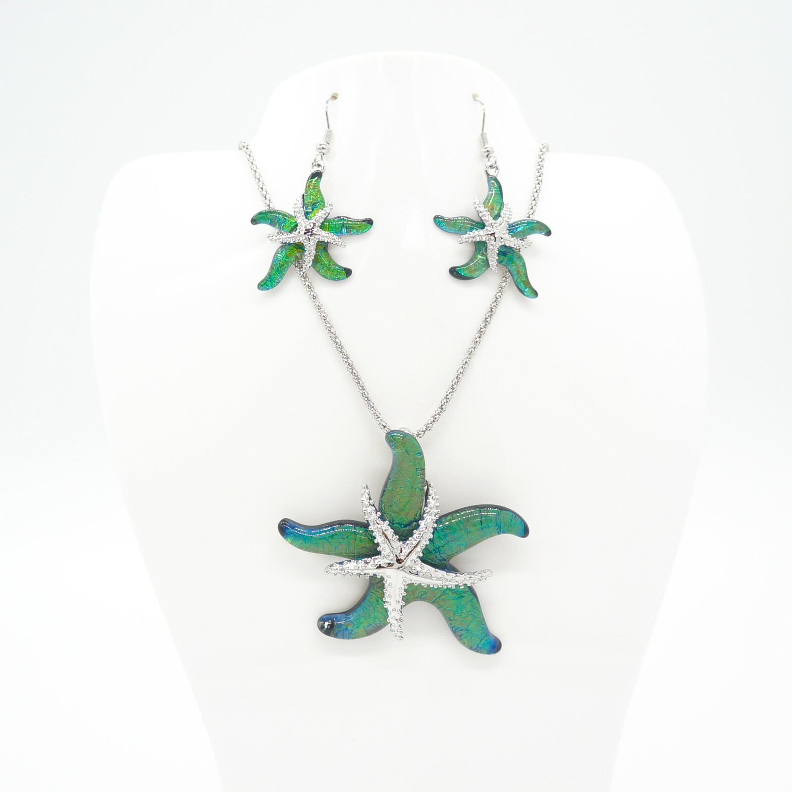 Resin Jewelry Necklace, Pendant, and Earring Set – Metal Alloy Hawaiian Starfish