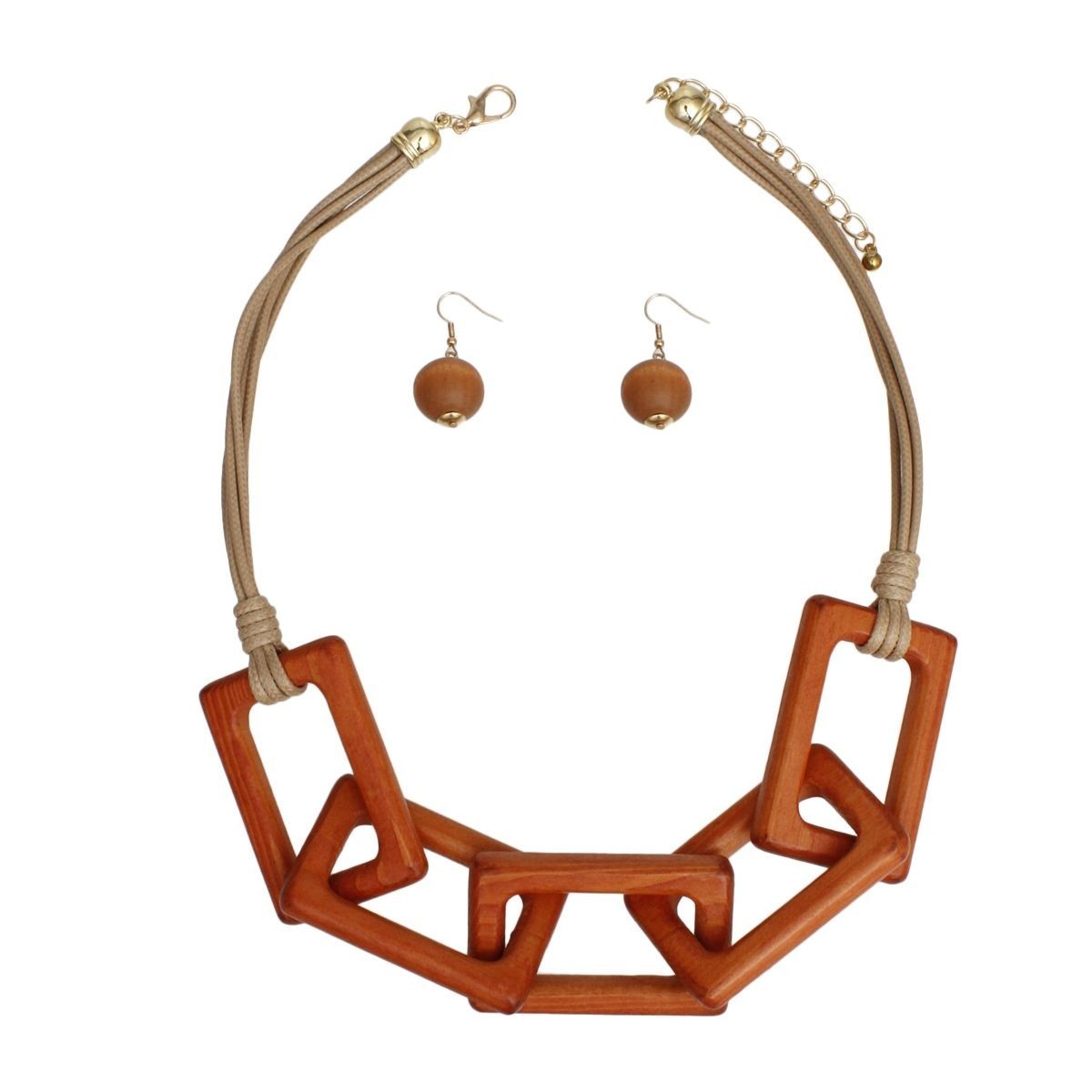 Collar Chunky Brown Wood Rectangle Link Necklace