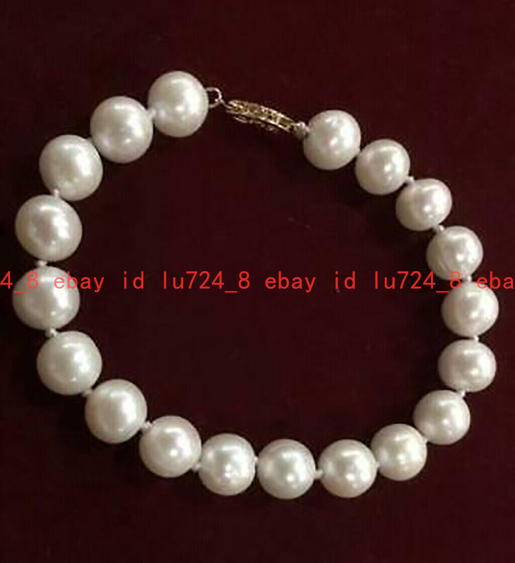 Genuine Natural 7-8mm White Freshwater Cultured Pearl Gold Clasp Bracelet 6.5-9″