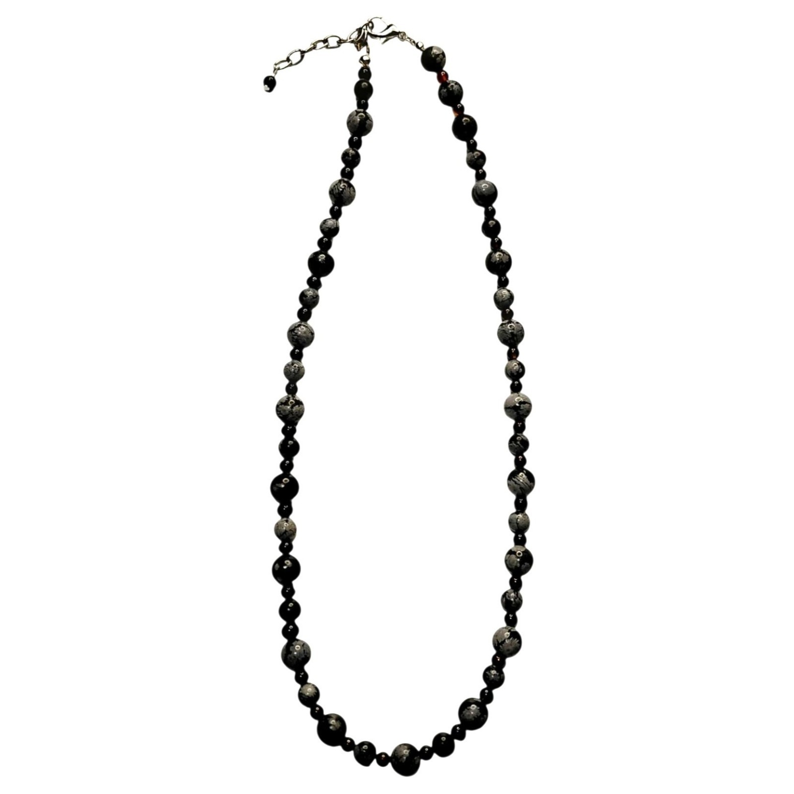 Snowflake obsidian necklace black agate spacers