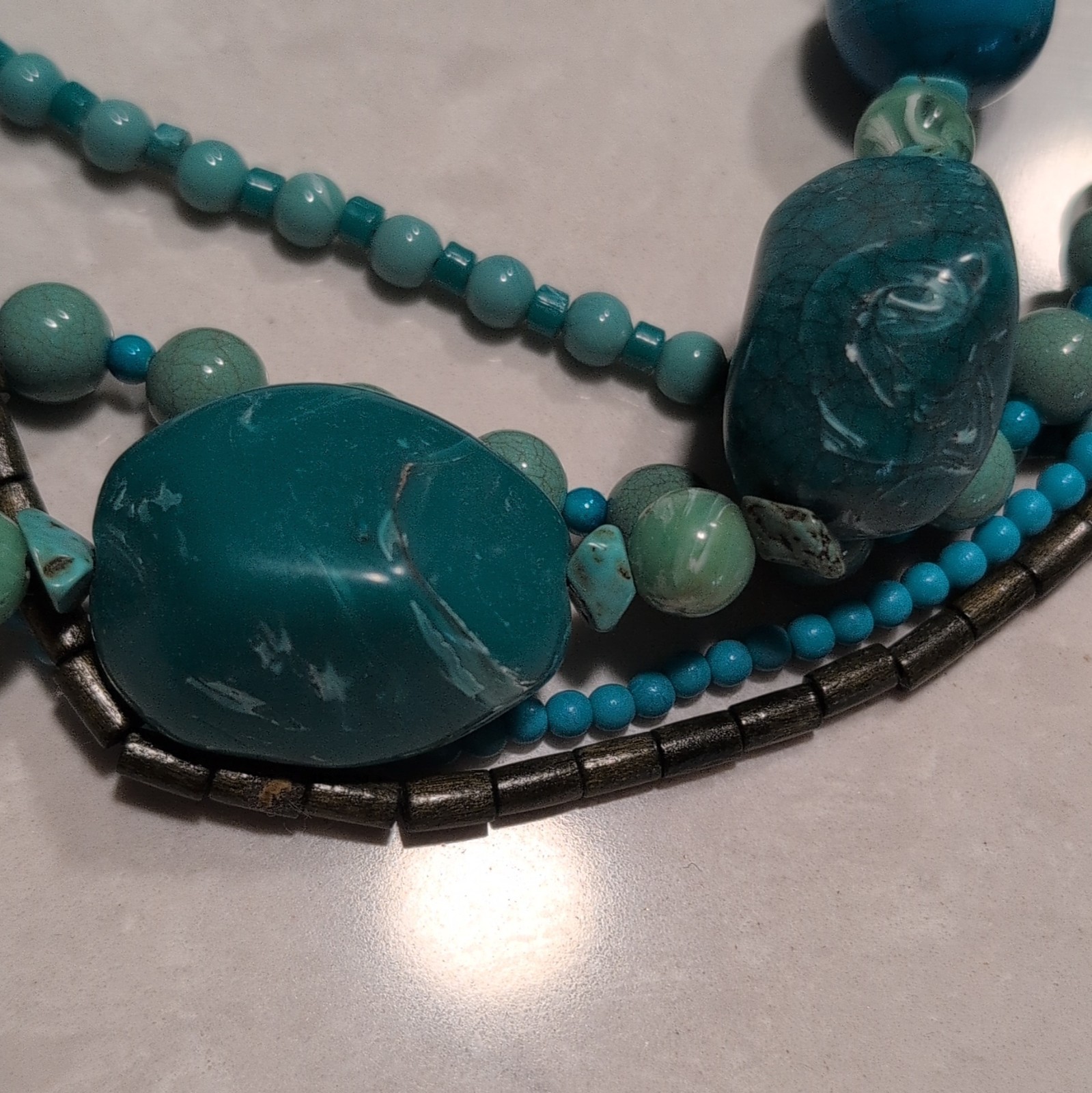 DaVinci Layered Turquoise Blue Beaded Necklace, Adjustable 18in Lobster Clasp