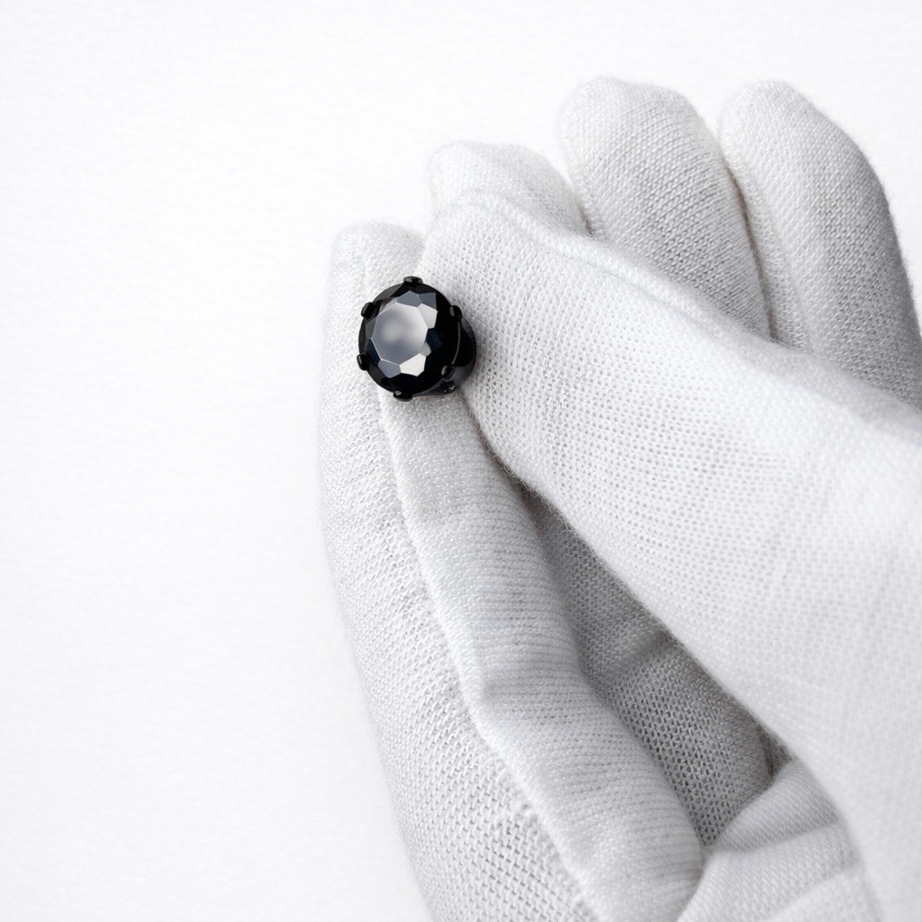 Black CZ Stud Earrings Stainless Steel Unisex Round Minimalist Hypoallergenic