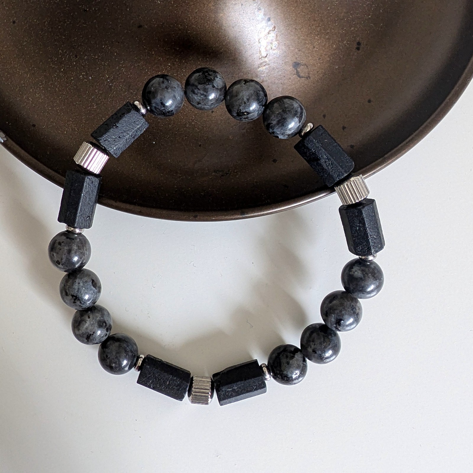 Black Tourmaline Labradorite Beaded Bracelet, Minimalist Protection Jewelry