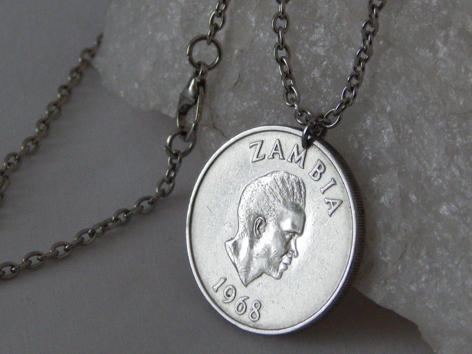 1968 Zambia 20 Ngwee Coin Pendant Necklace Reedbuck Antelope Animal #259