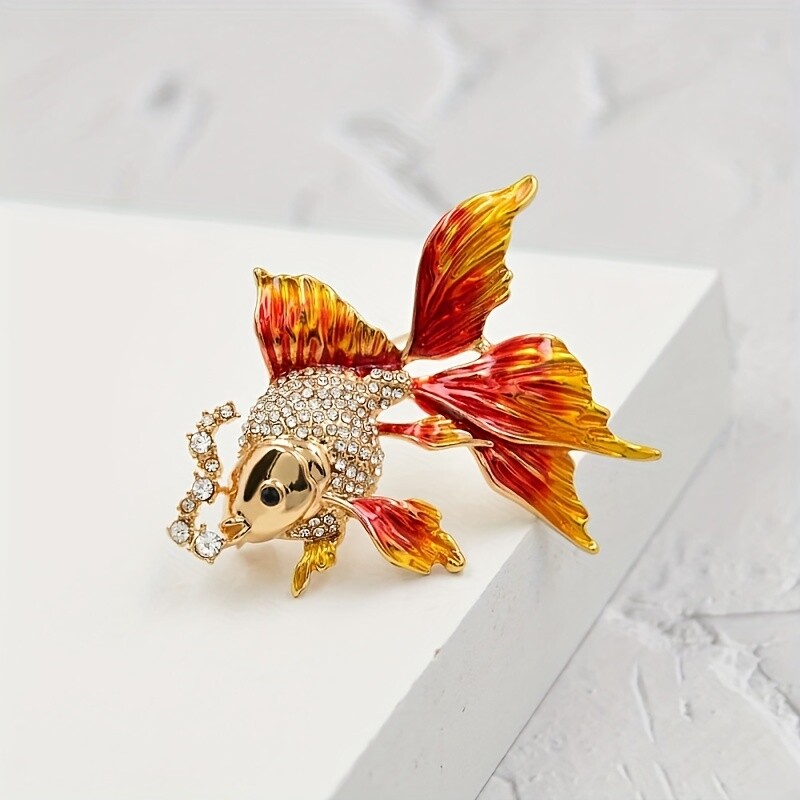 1pc Sparkling Goldfish Rhinestone Brooch