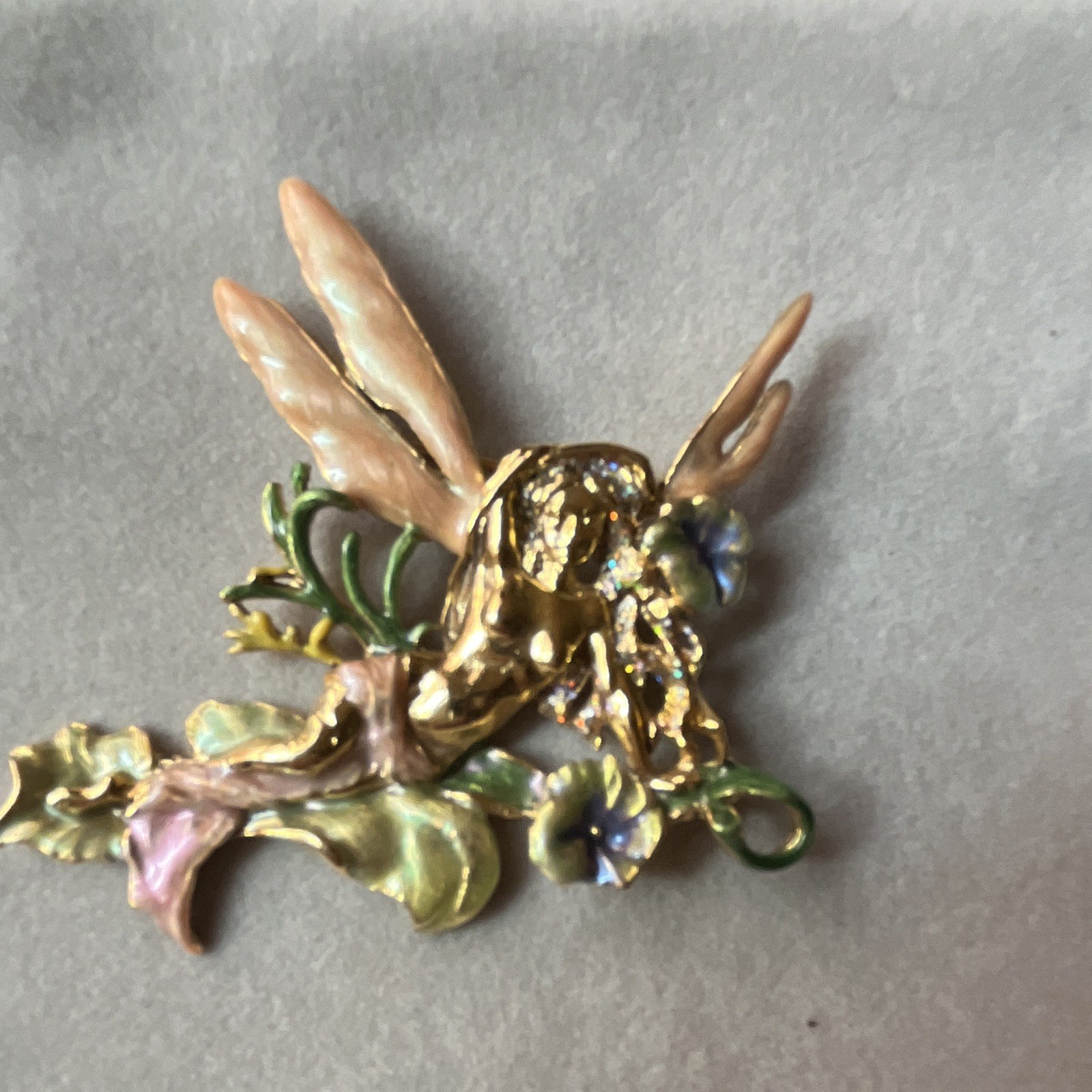 Kirks Folly “vintage”Enamel Fairy Angel Brooch Pin, Multicolor Flowers