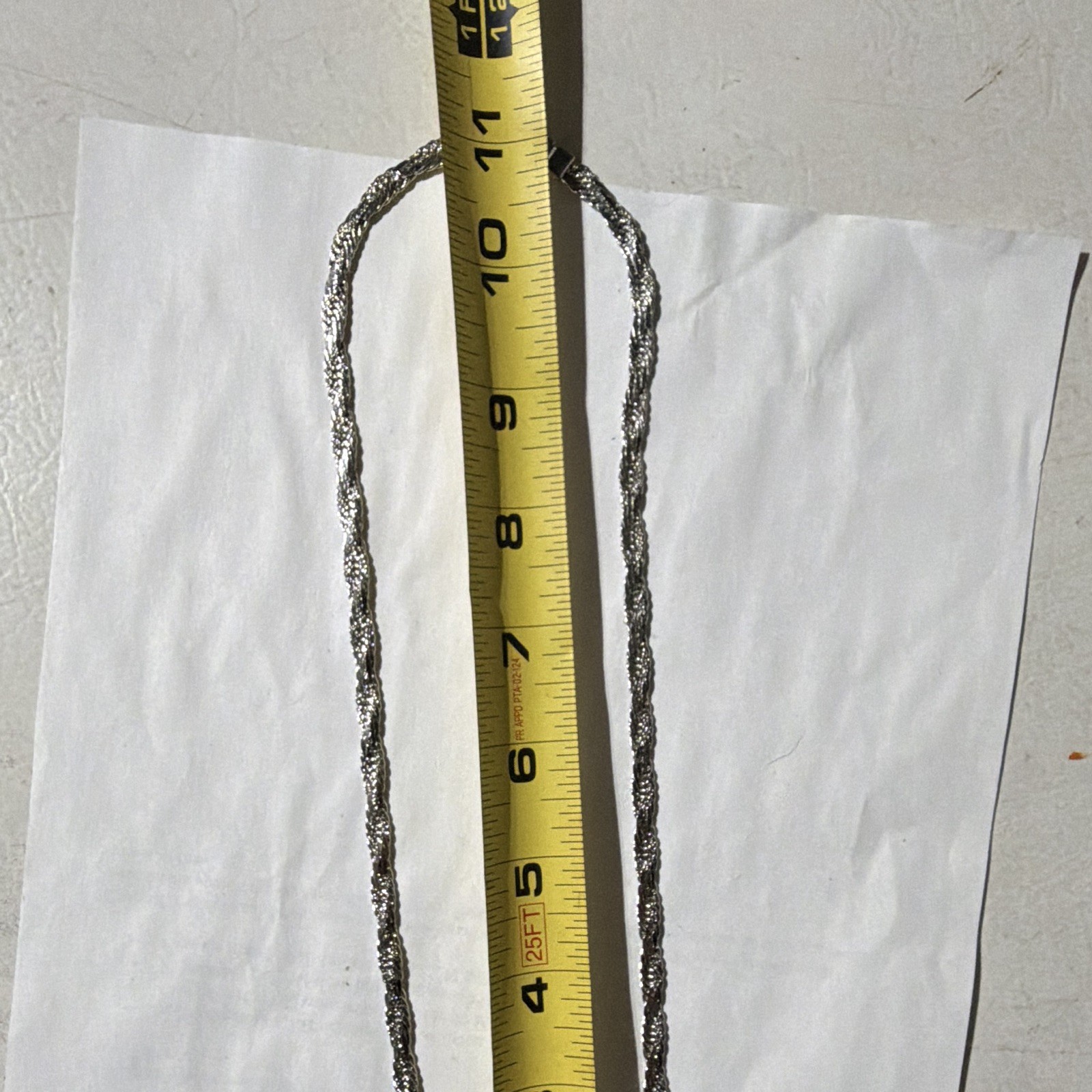 Silver Tone Braided Chain Necklace, 17 in, Box Clasp, No Stone