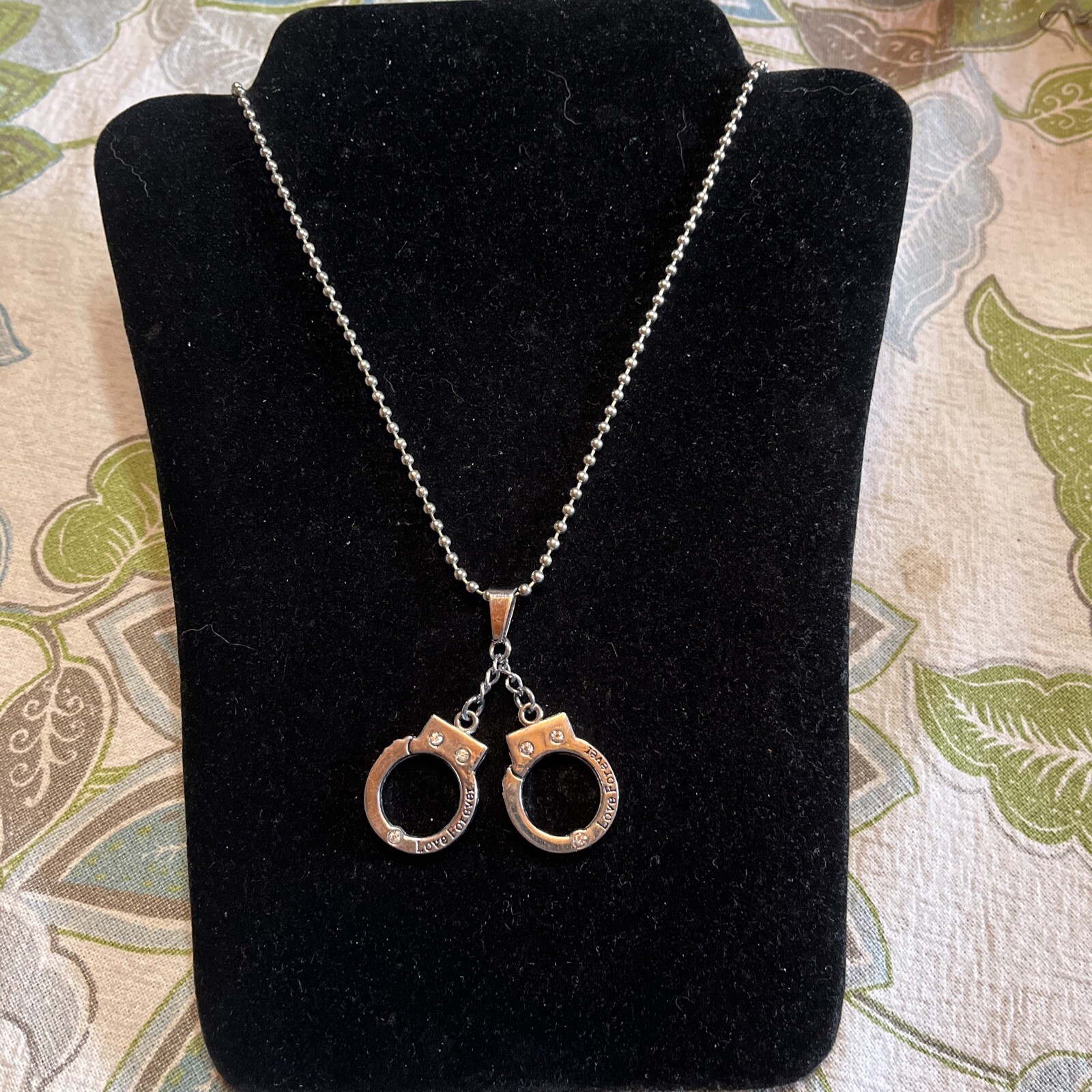 Handcuff Necklace Charm “Love Forever” Stainless Steel Ball Chain 28”