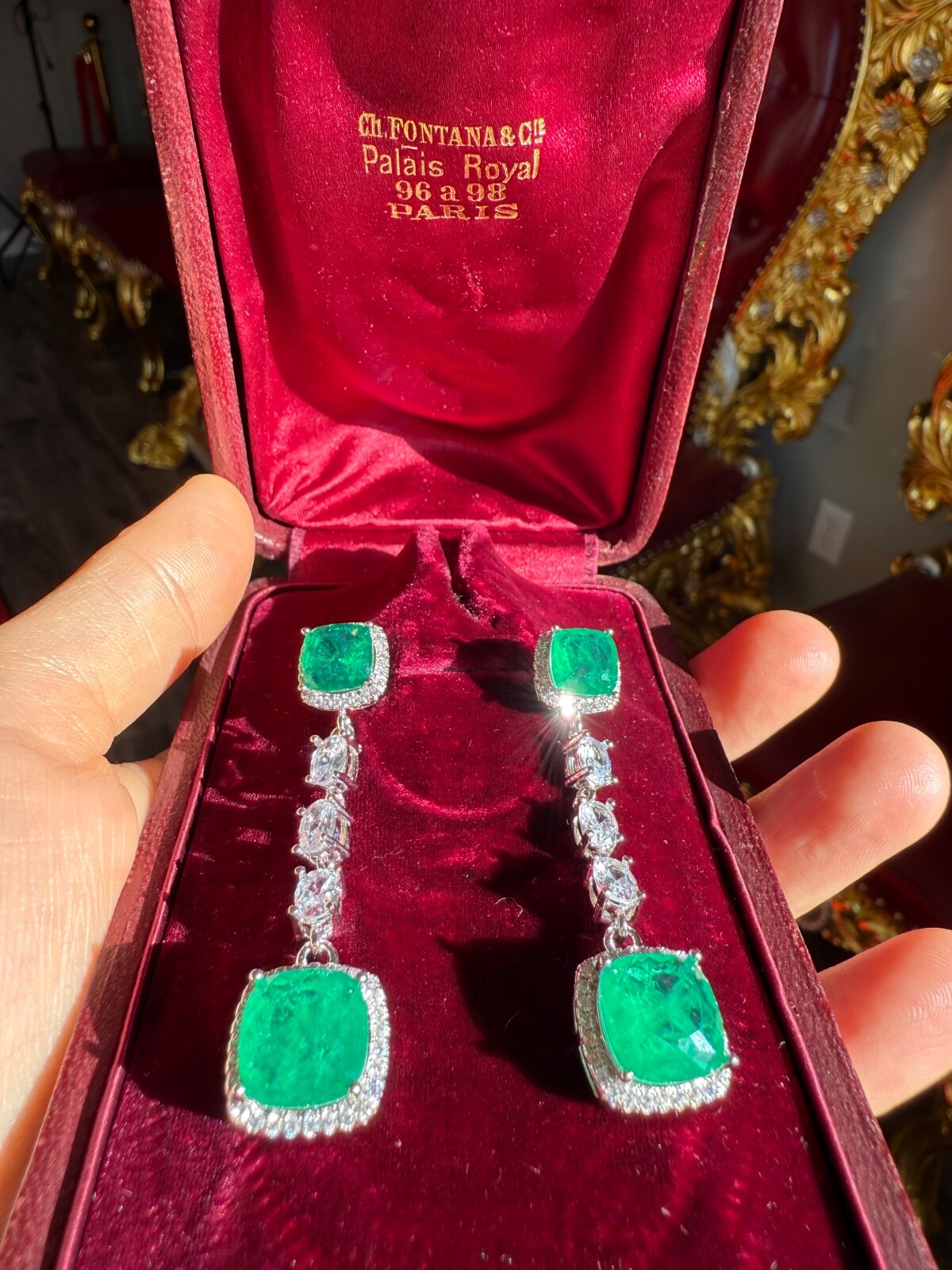 Star Of Hollywood, Emerald Dangle Drop Earrings
