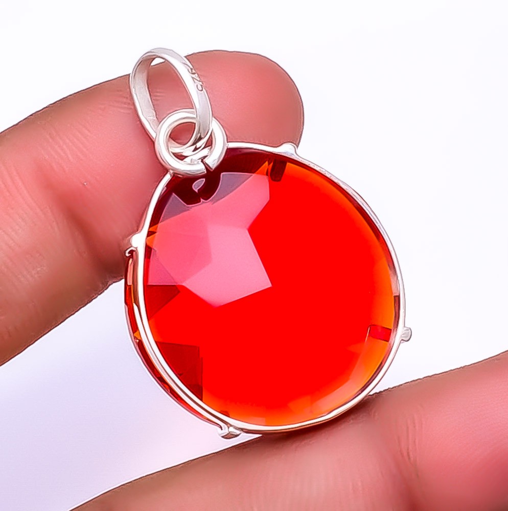 Garnet 925 Sterling Silver Solitaire Pendant 1.56″ P7484-17