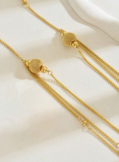 Extra Long Gold Strand Necklace High End Versatile Bead Chain Station Necklace
