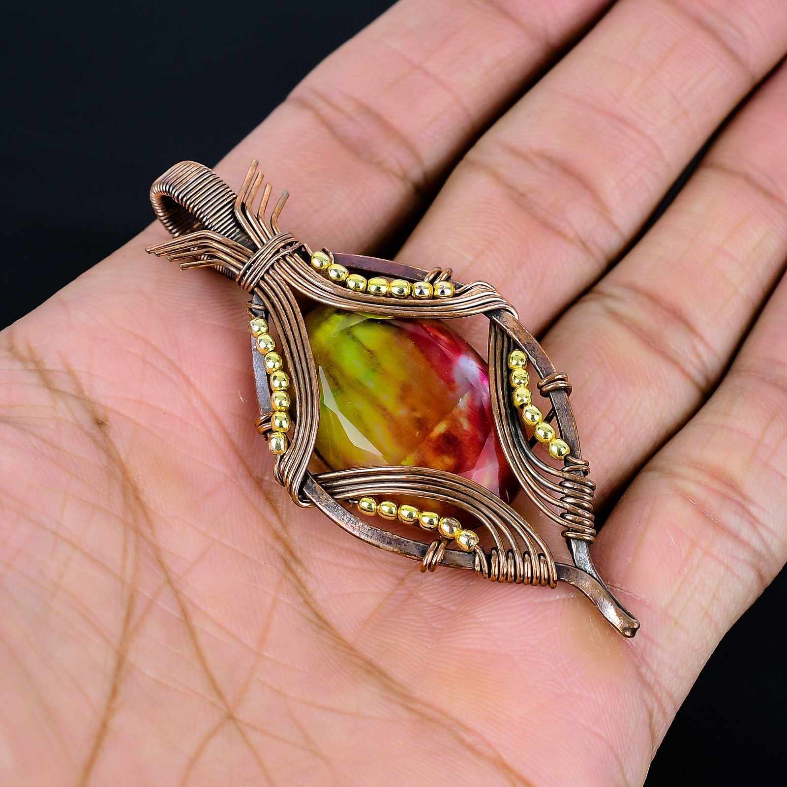 Ammolite Handmade Gemstones Copper Wire Wrap Pendant Jewelry For Thanksgiving