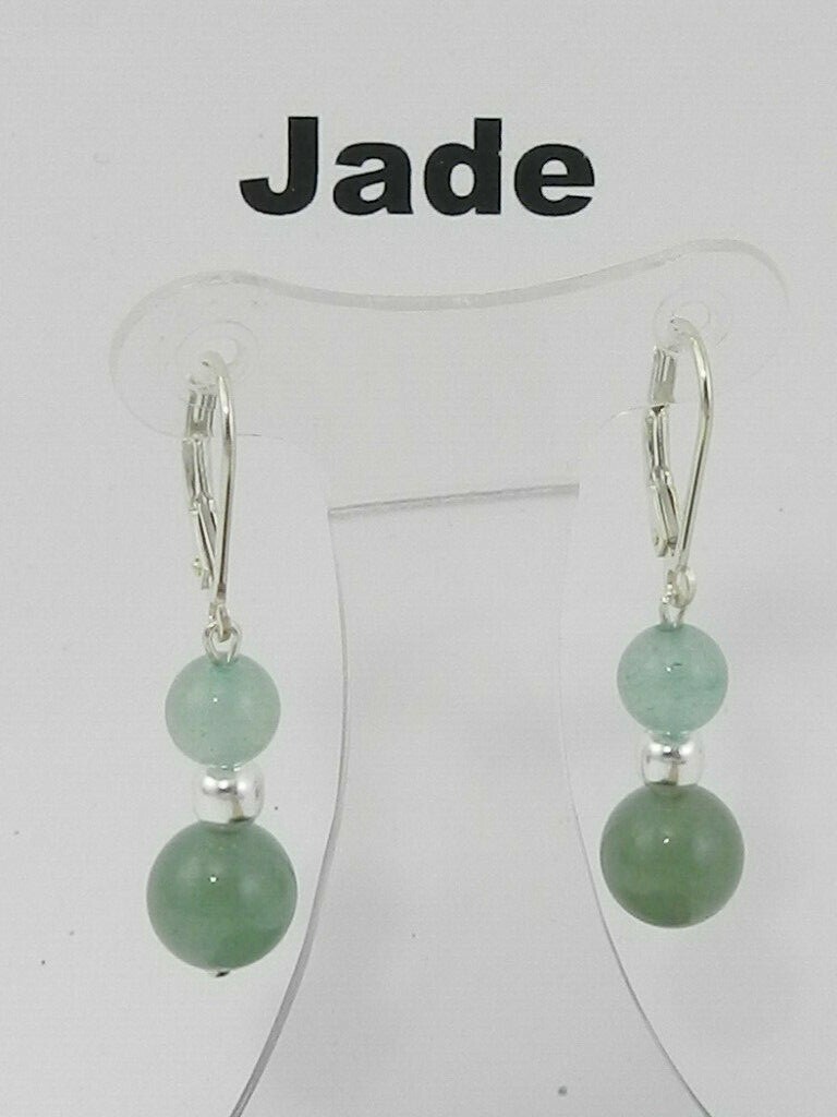 Sterling Silver Jade Leverback Drop Earrings 6-8 mm