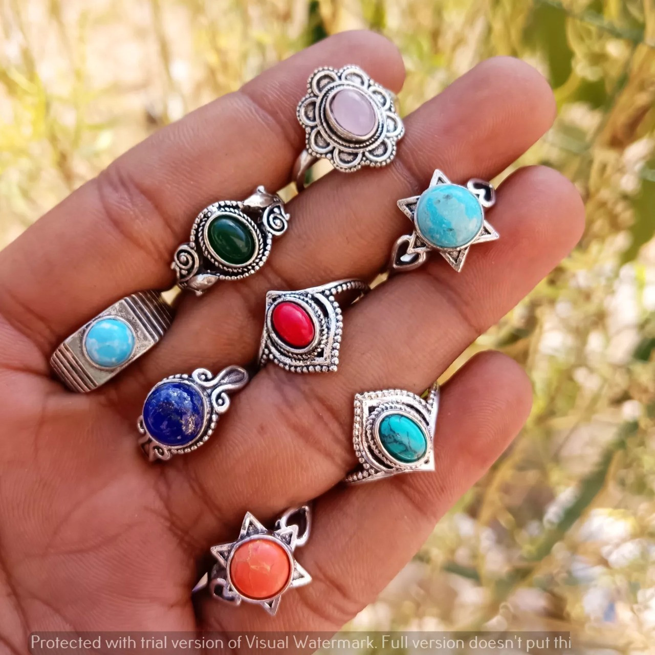 Rainbow Moonstone 925 Silver Plated Anxiety Rings Lot,Boho Rings,Hippie Jewelry~