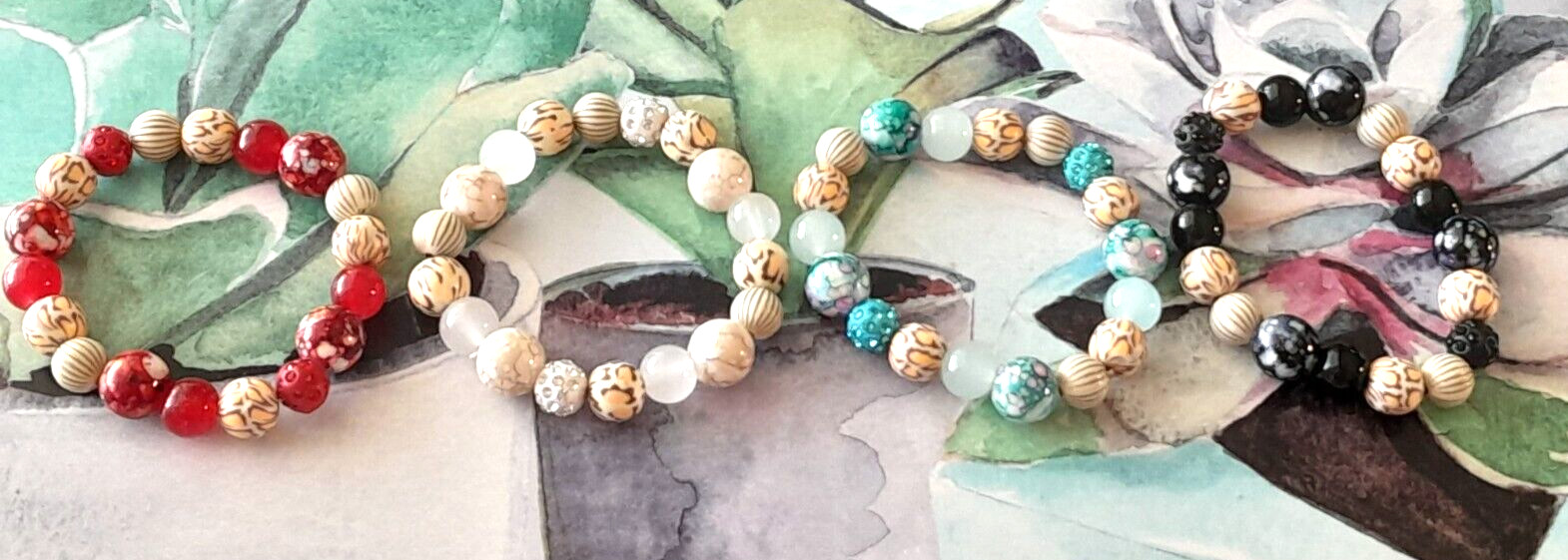 Artisan Viva Beads Chunky Clay & Acrylic Handmade Lot Of 4 Stretchy Bracelets
