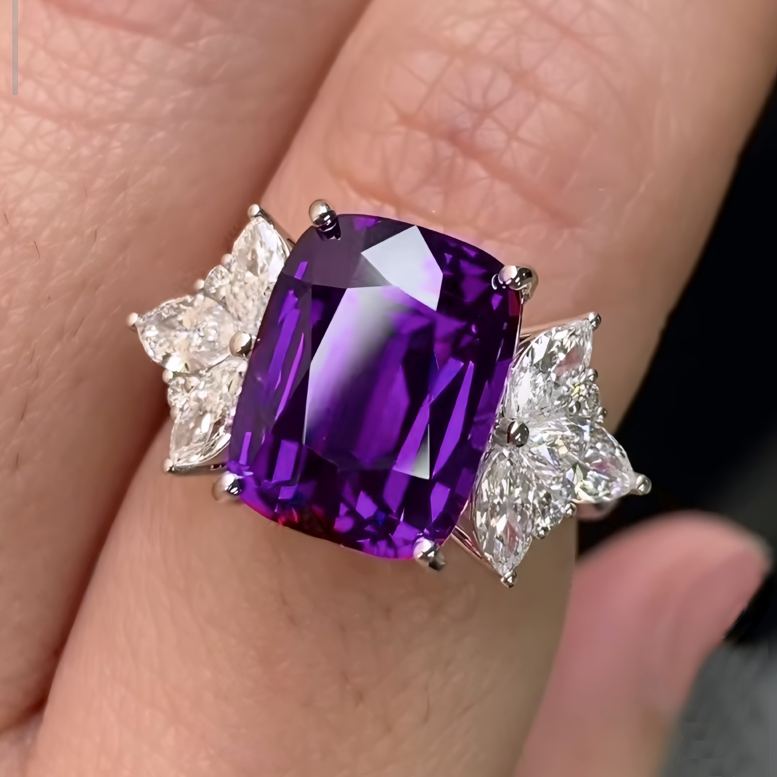 Purple Amethyst Ring Natural Cushion Cut 925 Sterling Silver Elegant Women Gift