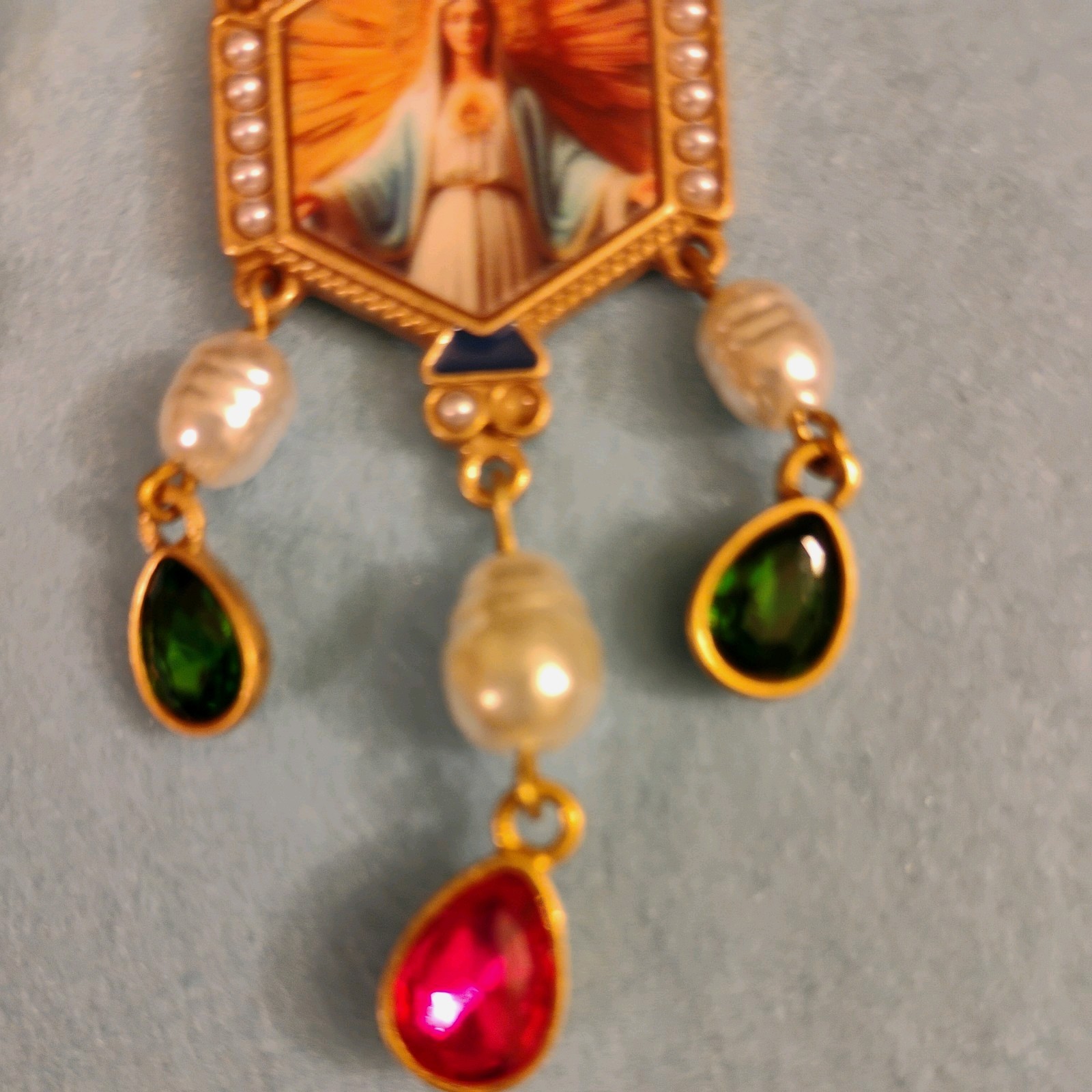 Vintage Virgin Mary Statement Earrings 3 inches long. Very Good Condition