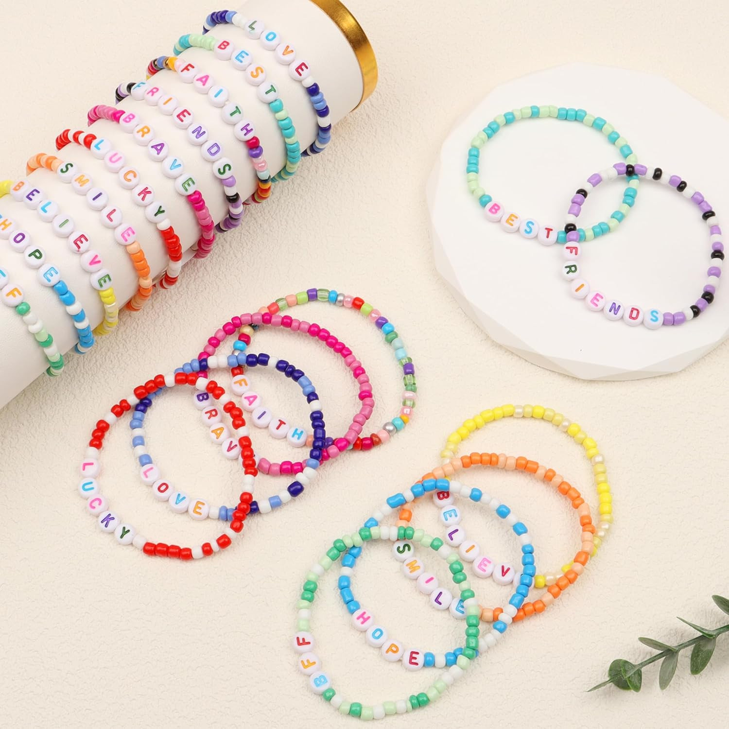 Friendship Bracelets for Girls Preppy Letter Beaded Bracelets Bulk Colorful Stre