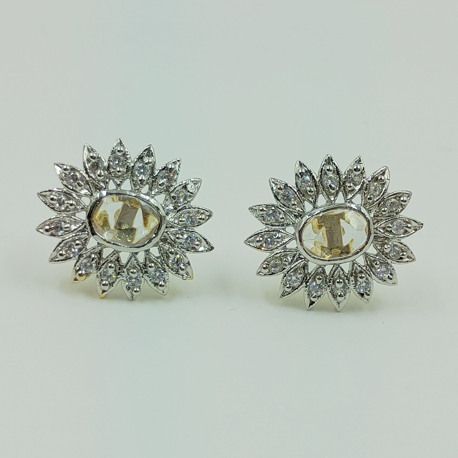22k Gold Plated Yellow Stone Stud Earring Traditional South Indian Fashion Jewel