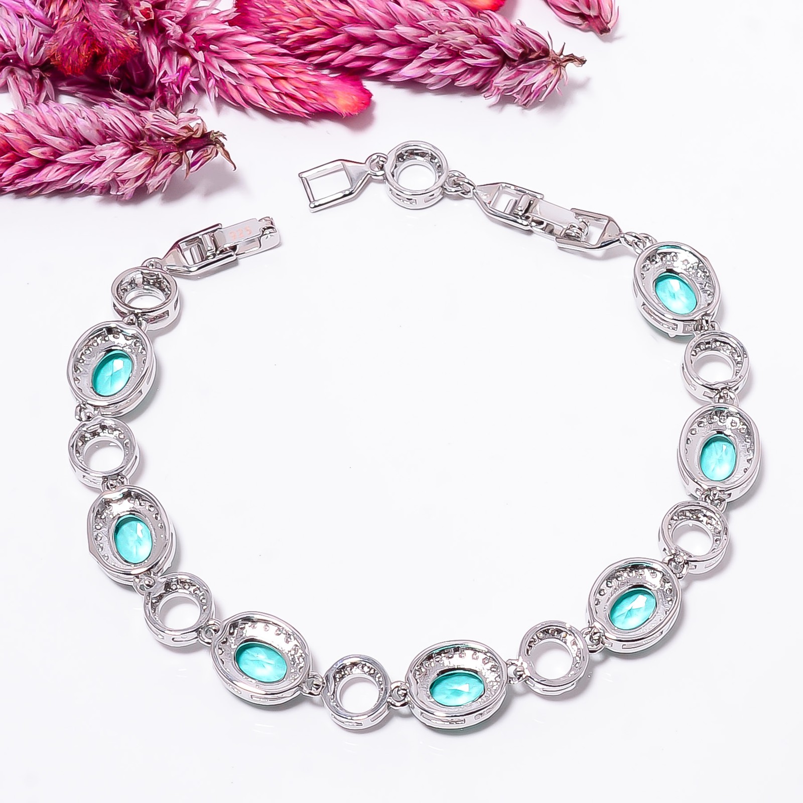 Paraiba Tourmaline, CZ 925 Sterling Silver Adjustable Bracelet 7-8″ B13223
