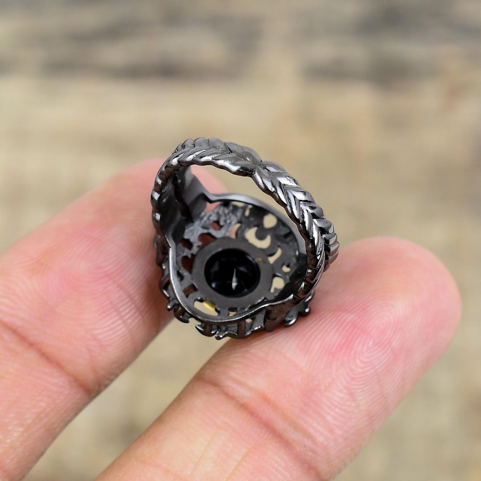 Black Onyx Black And Gold Plated 925 Sterling Silver Ring S.7.5 R8707