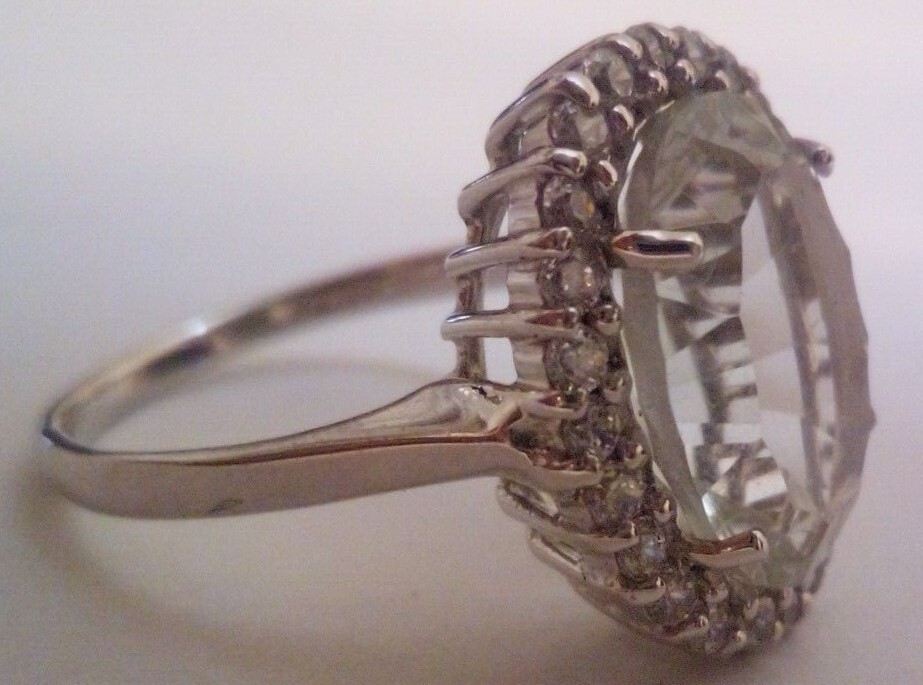 Green Amethyst and CZ Pave, Sterling Silver Ring