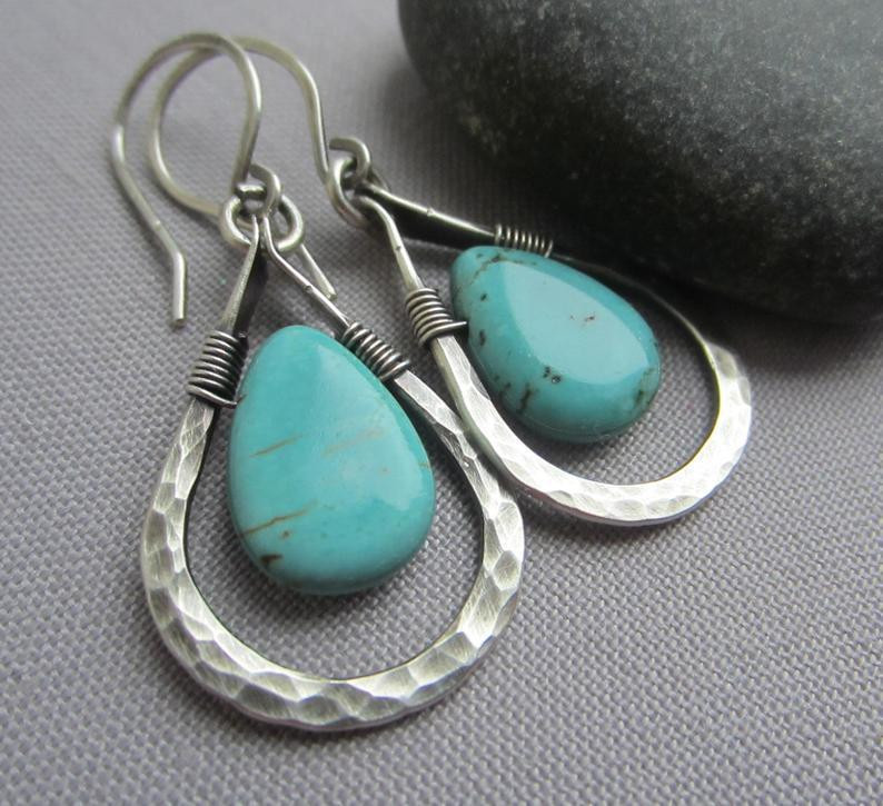 Turquoise Teardrop Earrings Wire Wrap Vintage Creative Earrings Bohiamia Earring