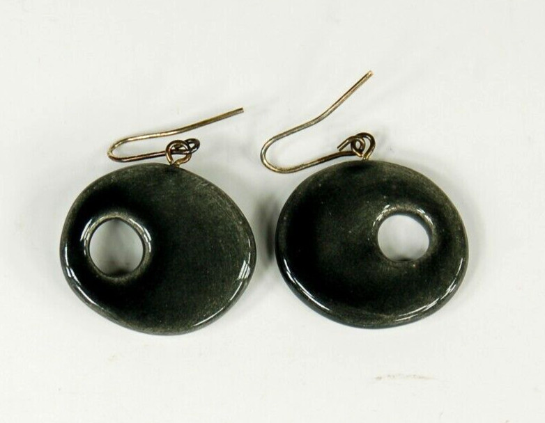 Cutout Ceramic drop womens earrings black enamel 1 inch oval