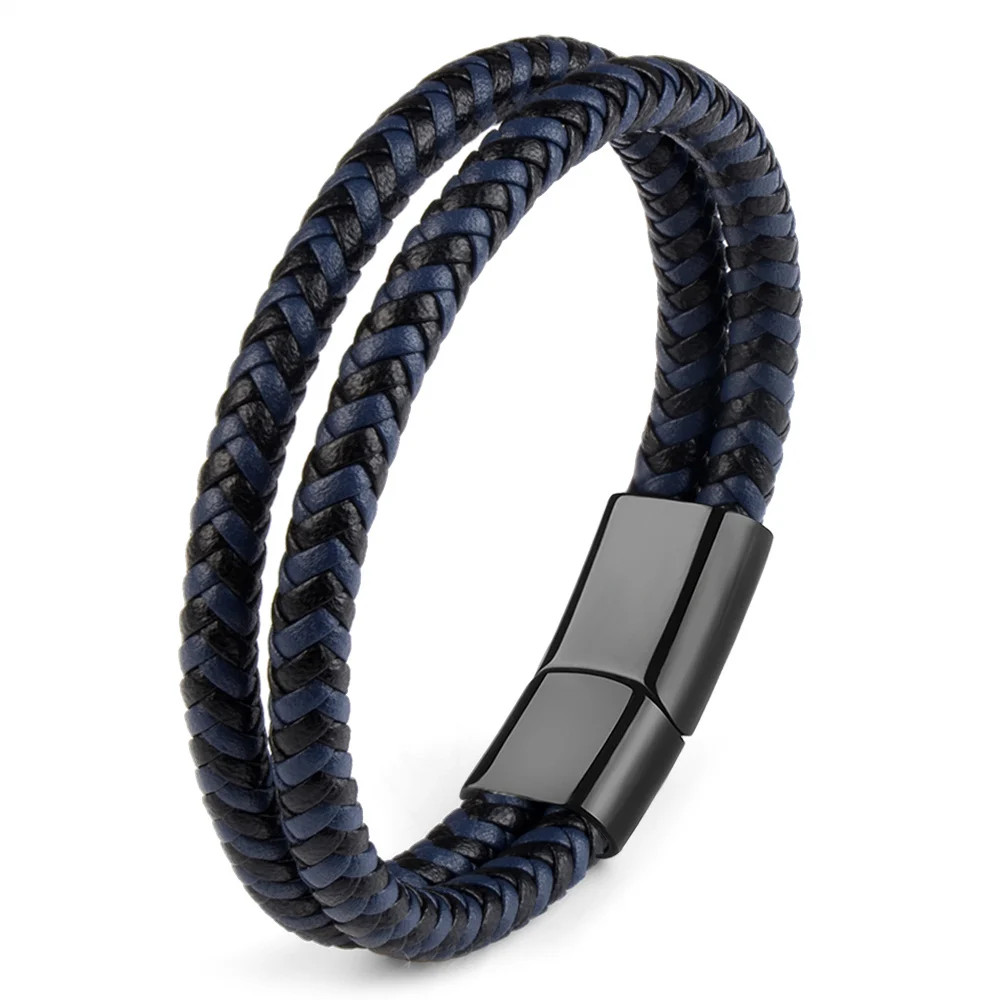 Genuine Leather Double Rope Braid Bracelet For Men Multicolor Choice