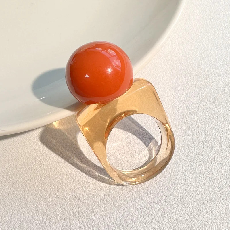 Resin Ball Shape Ring Chunky Geometric Adjustable Wedding Band Women Jewelry