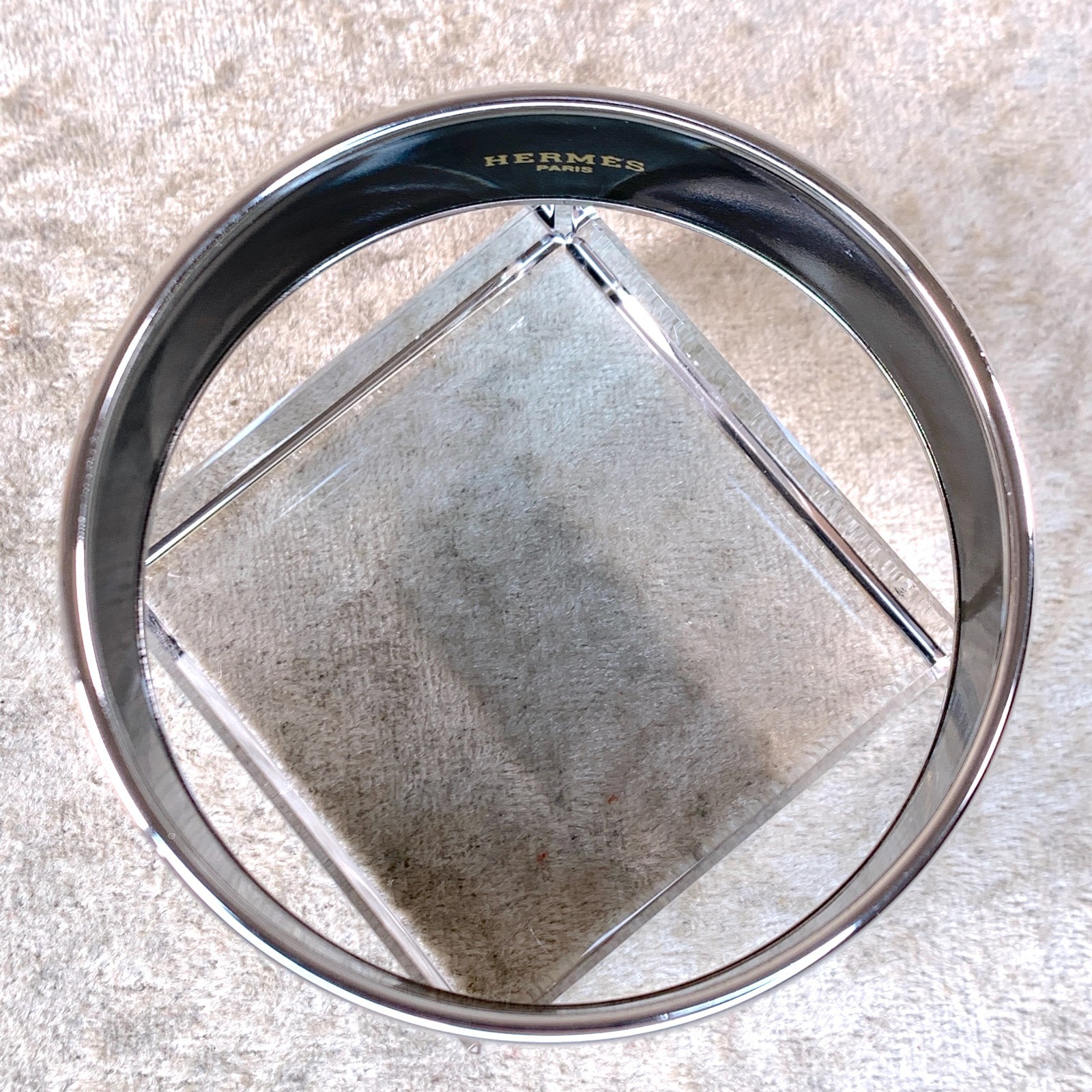 Vintage Hermes Bangle Bracelet Enamel Blue Horse Silver Rim Size 65 with Box