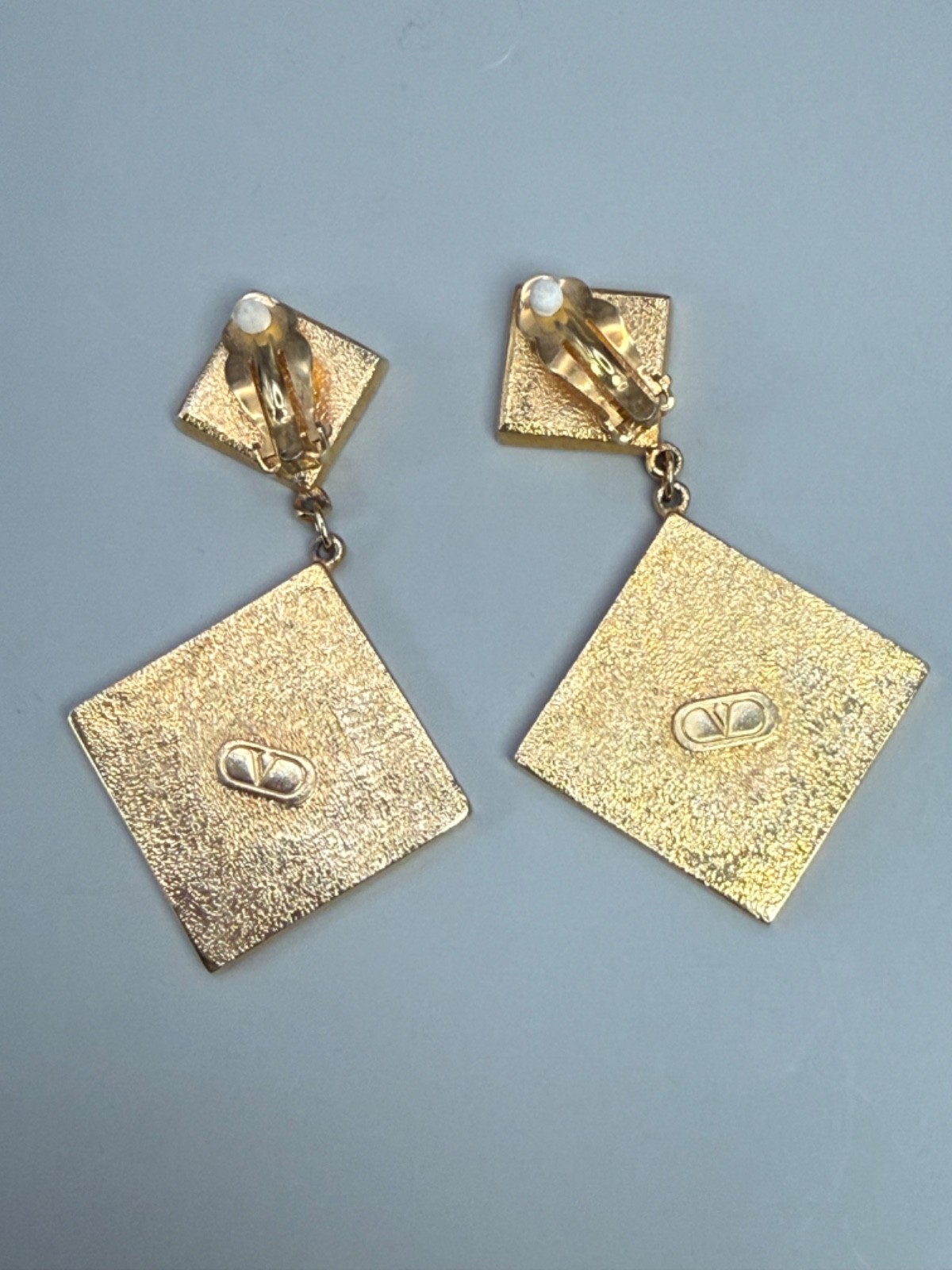 Vintage Valentino Garavani Geometric Enamel & Gold tone Clip on Earrings