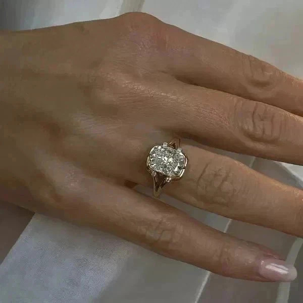 4.00 Ct moissanite Cushion Cut Diamond Wedding Ring 14K Yellow Gold plated
