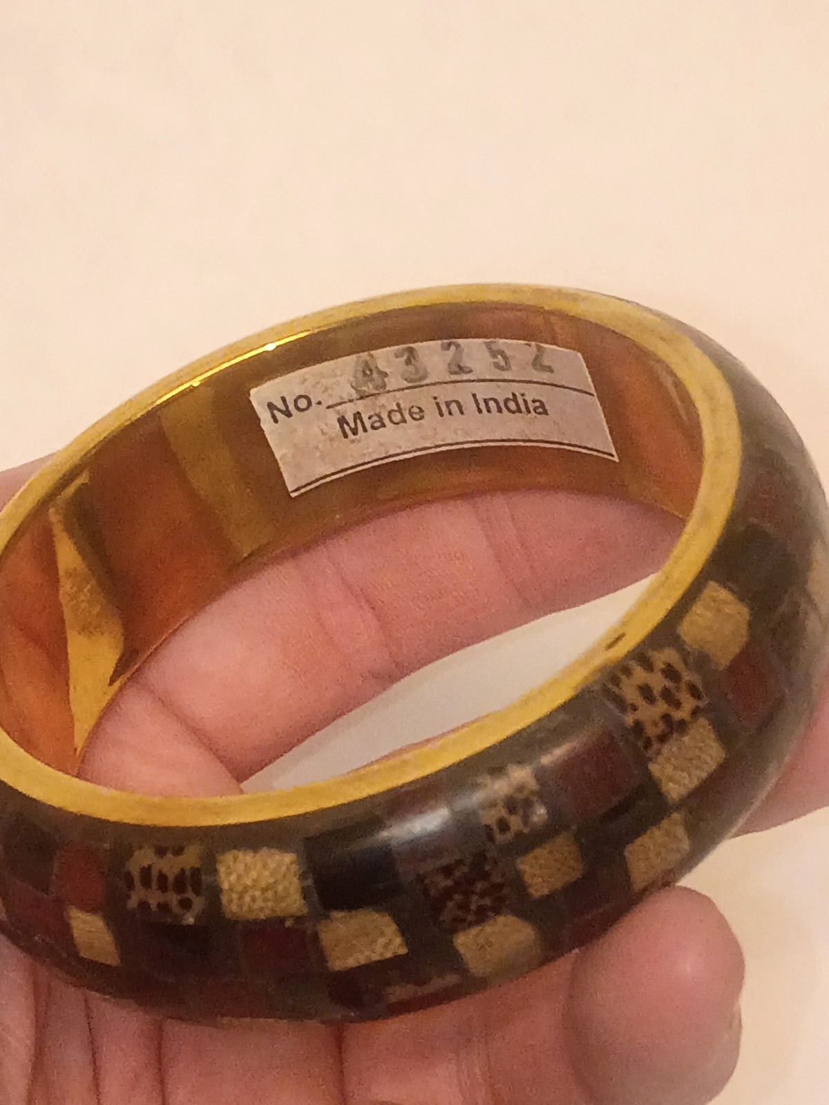 Horn Bohemian Bracelet Bangle with Wood and Shell Inaly Brass