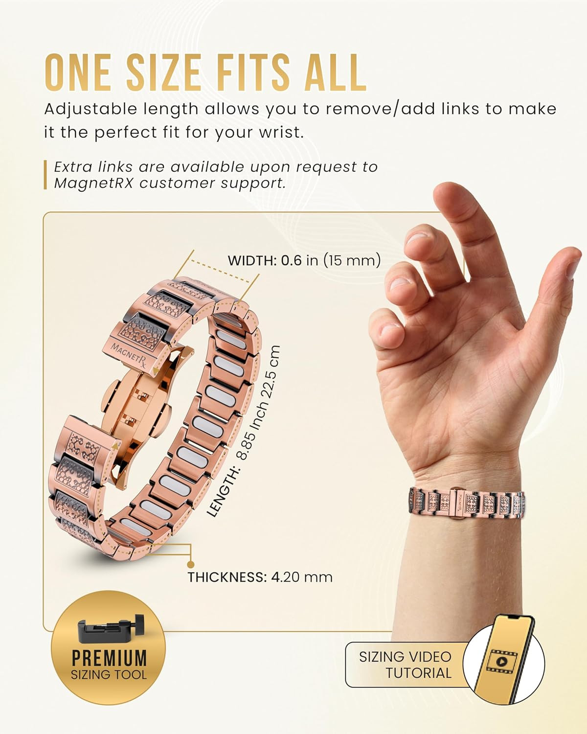 ® Copper Cross Bracelet for Men — Ellipsemax 5X Strength 5,000 Gauss Magnets — P