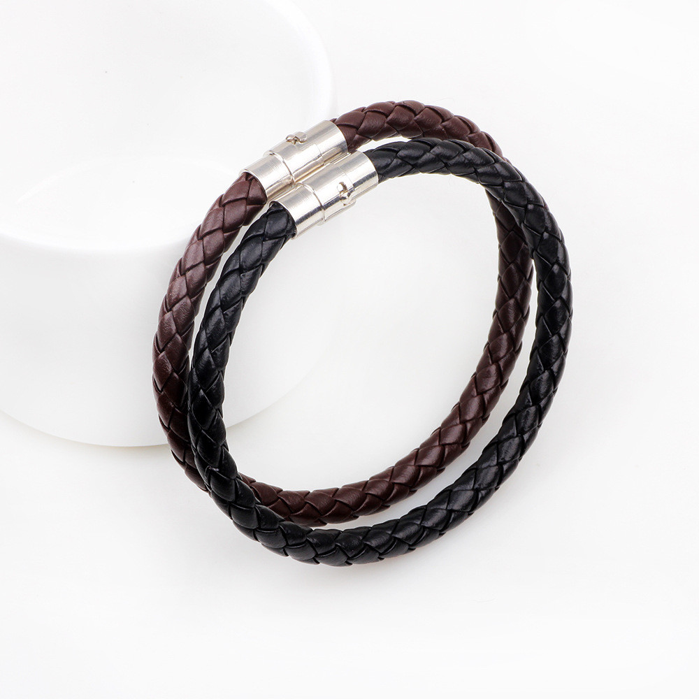 Women Men Unisex Braided Leather Steel Clasp Bracelet Handmade