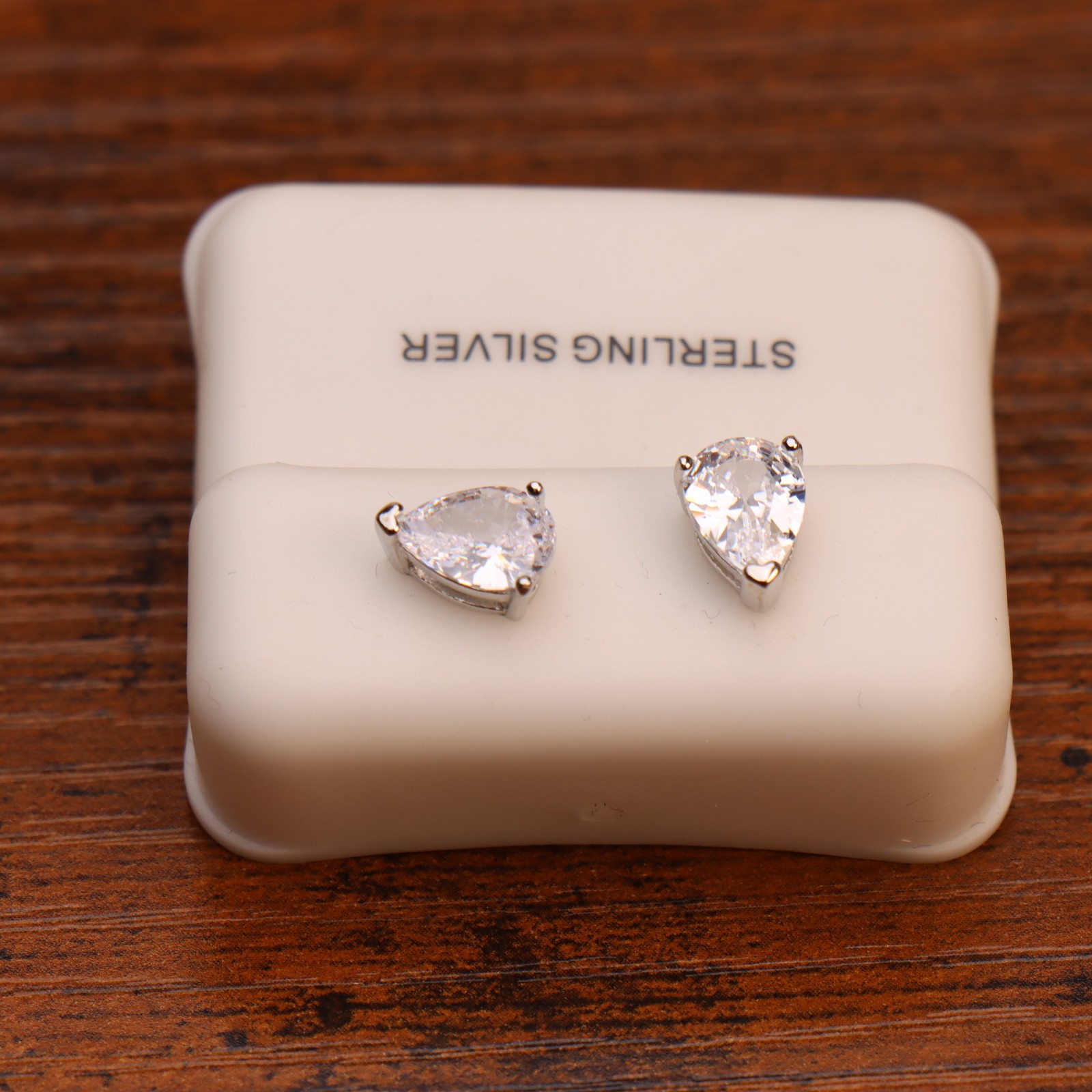 Pear Cz Earrings Clear 925 Sterling Silver 6x9mm Push Back